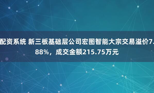 配资系统 新三板基础层公司宏图智能大宗交易溢价7.88%，成交金额215.75万元